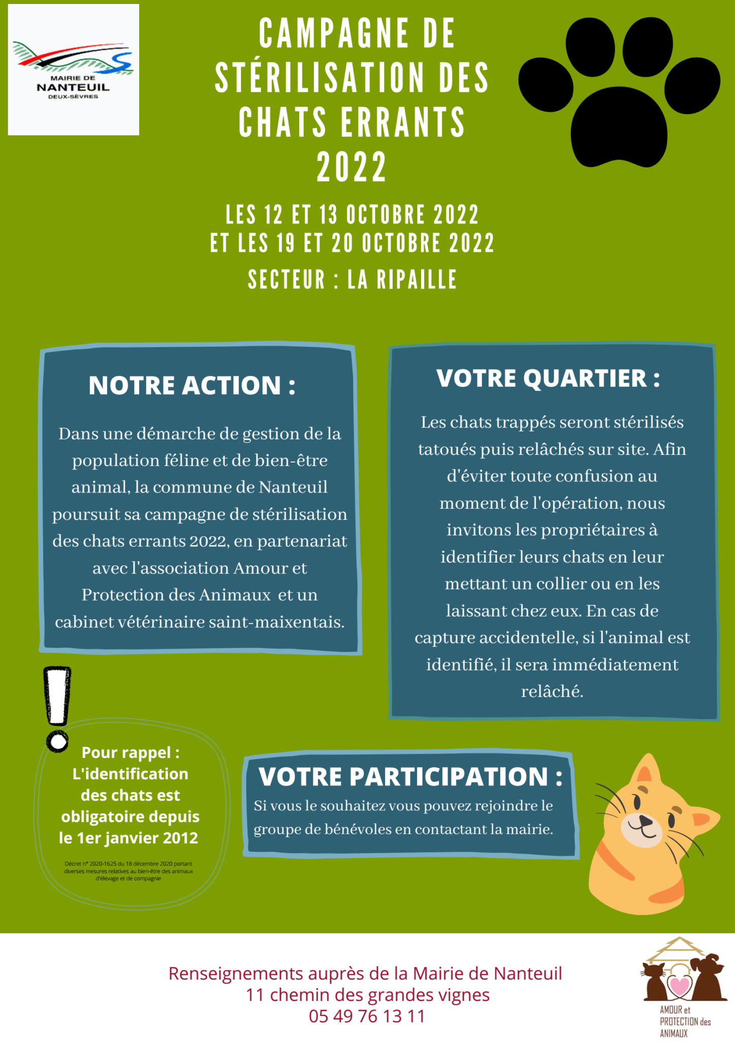 La campagne de stérilisation des chats errants continue à Nanteuil