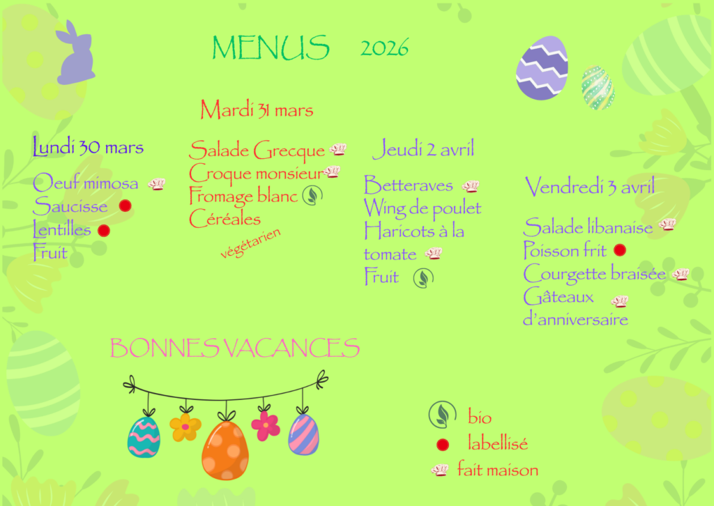 Menus de mars 2026 (dernière semaine)